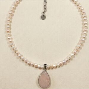 Rimor Jewelry Genuine Freshwater Pearl Rose Quartz Pendant Necklace